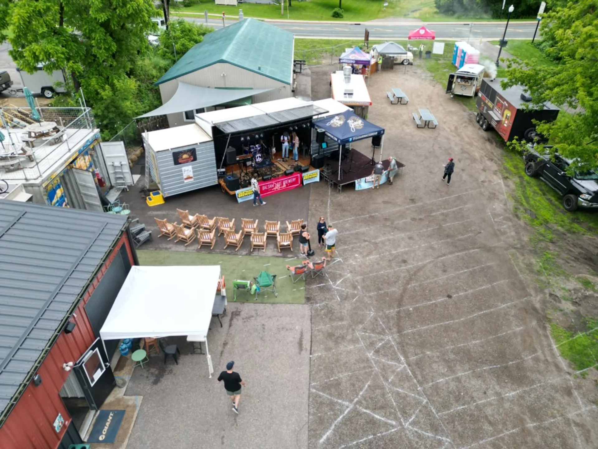 Aerial view of outdoor stage and event space