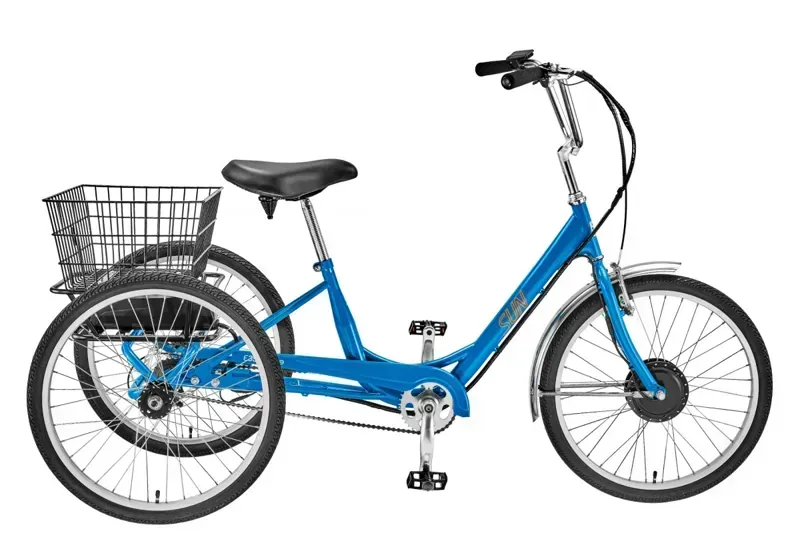 Sun Bicycles E350-B1 24-inch SS Adult Trike w/ E-Assist/Basket in Blue